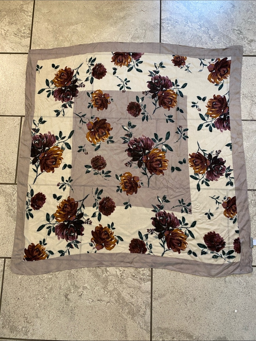 J. Jill Floral Square Scarf in Cream, Brown and Gold Tones